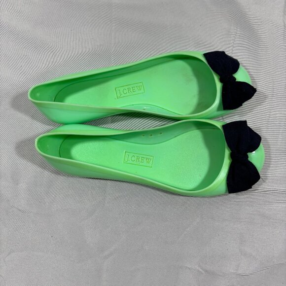 J. Crew Vintage Green And Black Rainy Day Bow Ballet Flats Rubber Jelly Shoes 7 - Picture 5 of 7